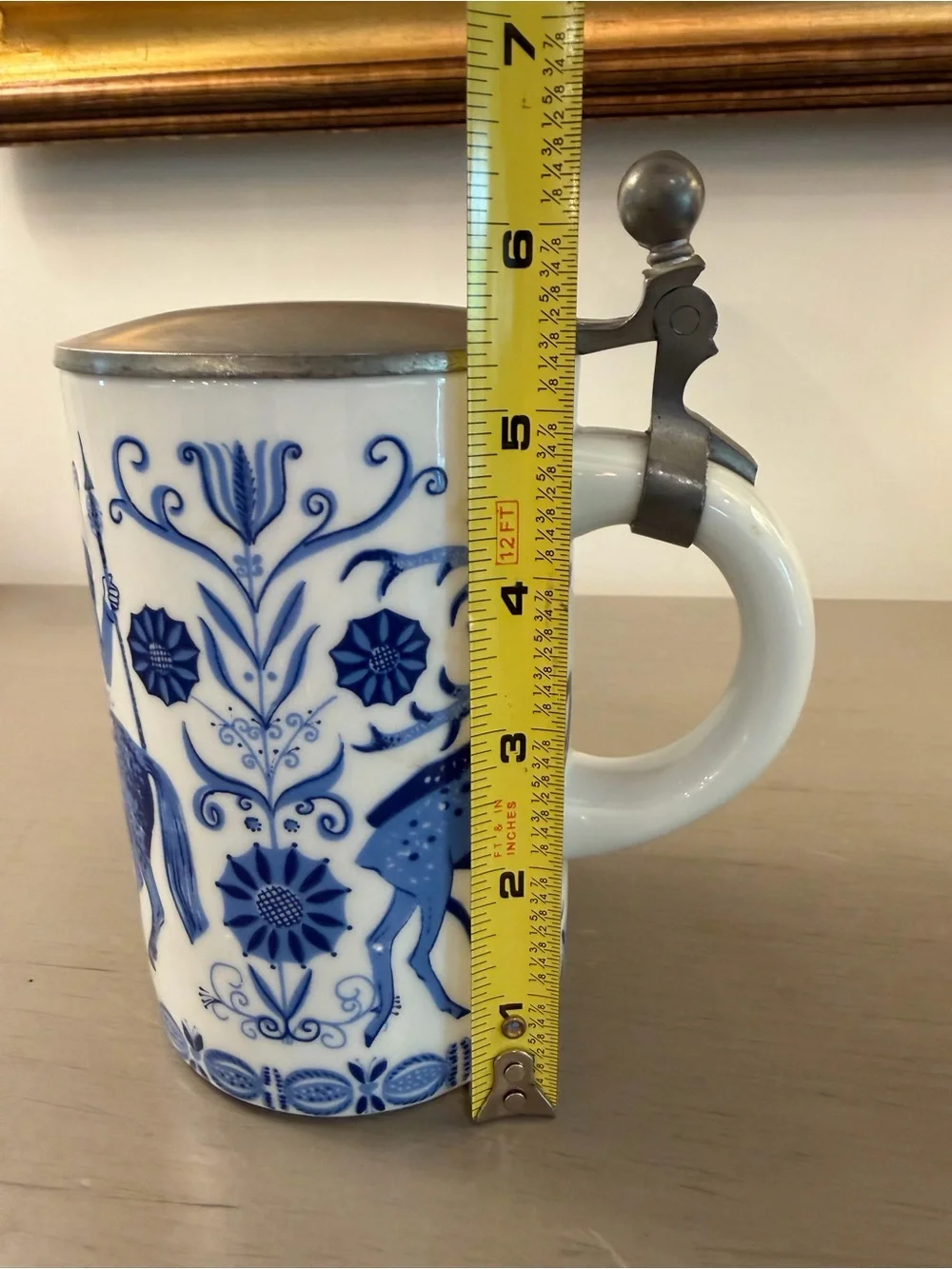 Kurt Hammer Vintage Porcelain German Beer Stein Tankard with Hinged Metal Lid